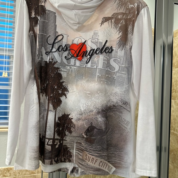 White embellished zip up hoodie- I LOVE LOS ANGELES. Size XL - Picture 3 of 5